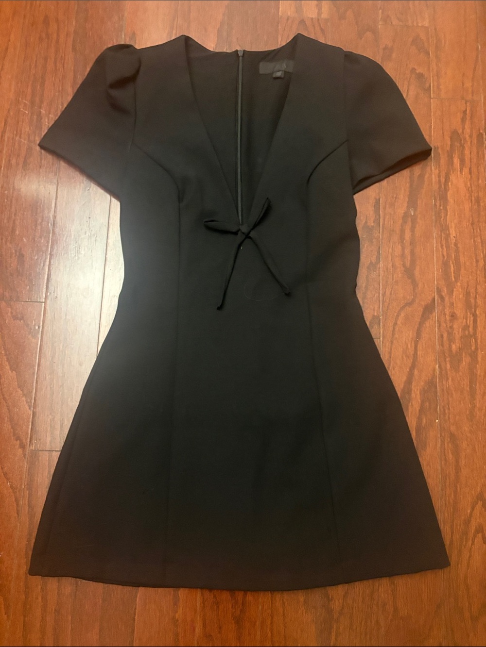 Zara Black Short Sleeve V-Neck Tie-Front Dress